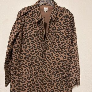Ellison Womens Leopard Print Zip Front Collared Jacket Brown Size Lg
